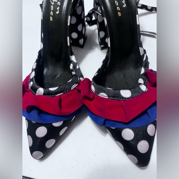 Diren Polka Dot Ankle Strap Heels Red, Blue, Black Sz 38 US 8 Made in Italy - Picture 7 of 7